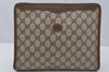 Authentic GUCCI Vintage Clutch Hand Bag Purse GG PVC Leather Brown 9923I