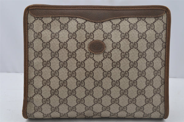 Authentic GUCCI Vintage Clutch Hand Bag Purse GG PVC Leather Brown 9923I