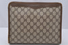 Authentic GUCCI Vintage Clutch Hand Bag Purse GG PVC Leather Brown 9923I