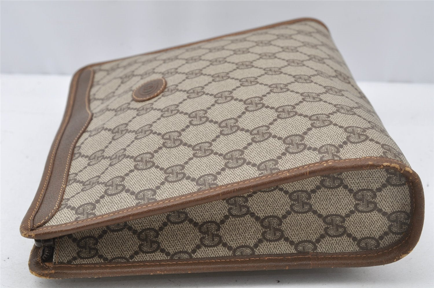 Authentic GUCCI Vintage Clutch Hand Bag Purse GG PVC Leather Brown 9923I