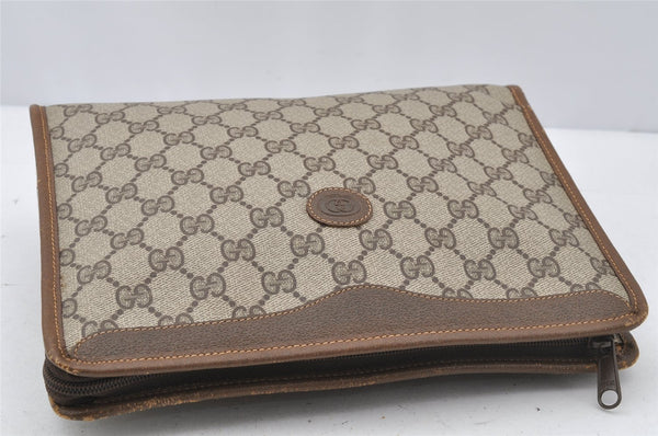 Authentic GUCCI Vintage Clutch Hand Bag Purse GG PVC Leather Brown 9923I