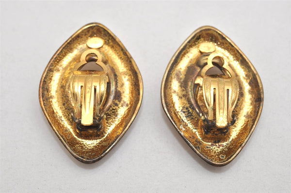 Authentic CHANEL Vintage Clip-On Earrings CoCo Mark Gold Plated 9923J