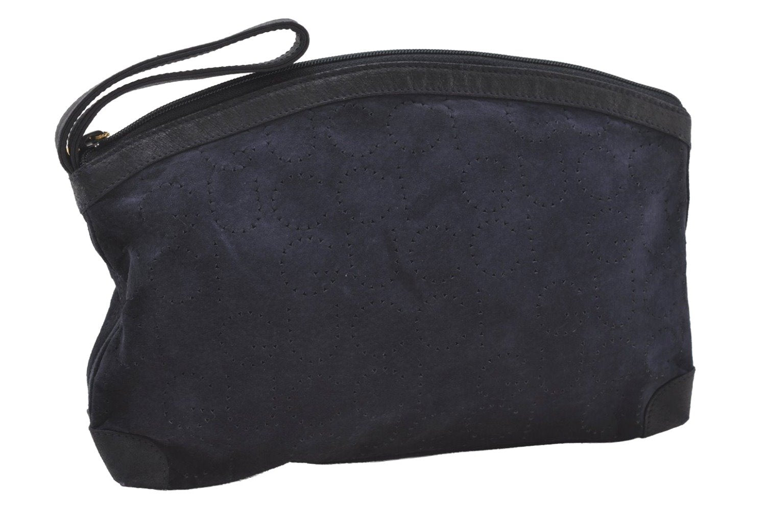 Authentic GUCCI Vintage Clutch Hand Bag Purse Punching Suede Leather Navy 9924I