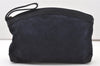 Authentic GUCCI Vintage Clutch Hand Bag Purse Punching Suede Leather Navy 9924I