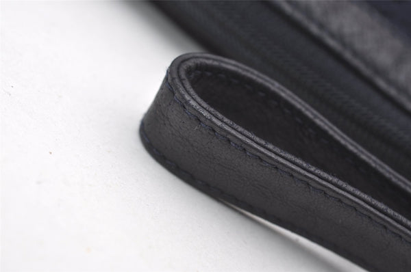 Authentic GUCCI Vintage Clutch Hand Bag Purse Punching Suede Leather Navy 9924I