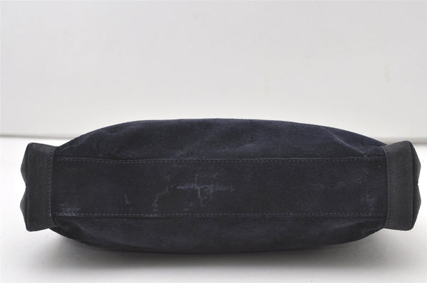 Authentic GUCCI Vintage Clutch Hand Bag Purse Punching Suede Leather Navy 9924I