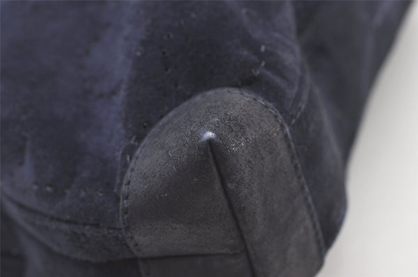 Authentic GUCCI Vintage Clutch Hand Bag Purse Punching Suede Leather Navy 9924I