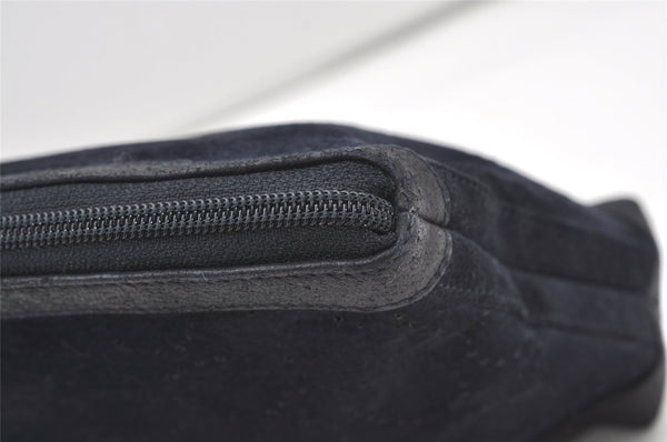 Authentic GUCCI Vintage Clutch Hand Bag Purse Punching Suede Leather Navy 9924I