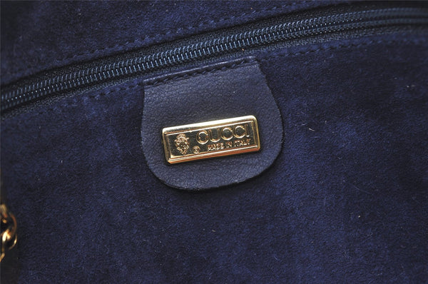Authentic GUCCI Vintage Clutch Hand Bag Purse Punching Suede Leather Navy 9924I
