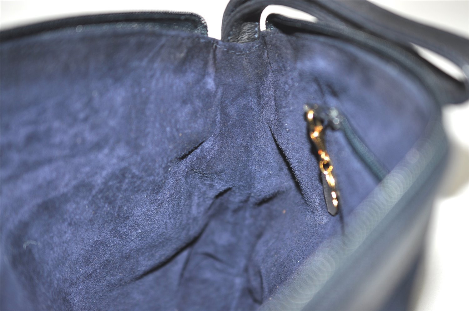 Authentic GUCCI Vintage Clutch Hand Bag Purse Punching Suede Leather Navy 9924I