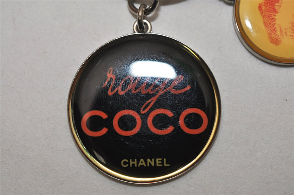 Authentic CHANEL Rouge CoCo Key Ring Charm Silver Black Yellow CC Box 9924J