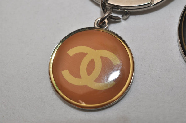 Authentic CHANEL Rouge CoCo Key Ring Charm Silver Black Yellow CC Box 9924J