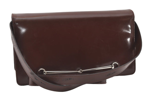 Authentic GUCCI Horsebit Shoulder Cross Body Bag Purse Leather Brown 9925I