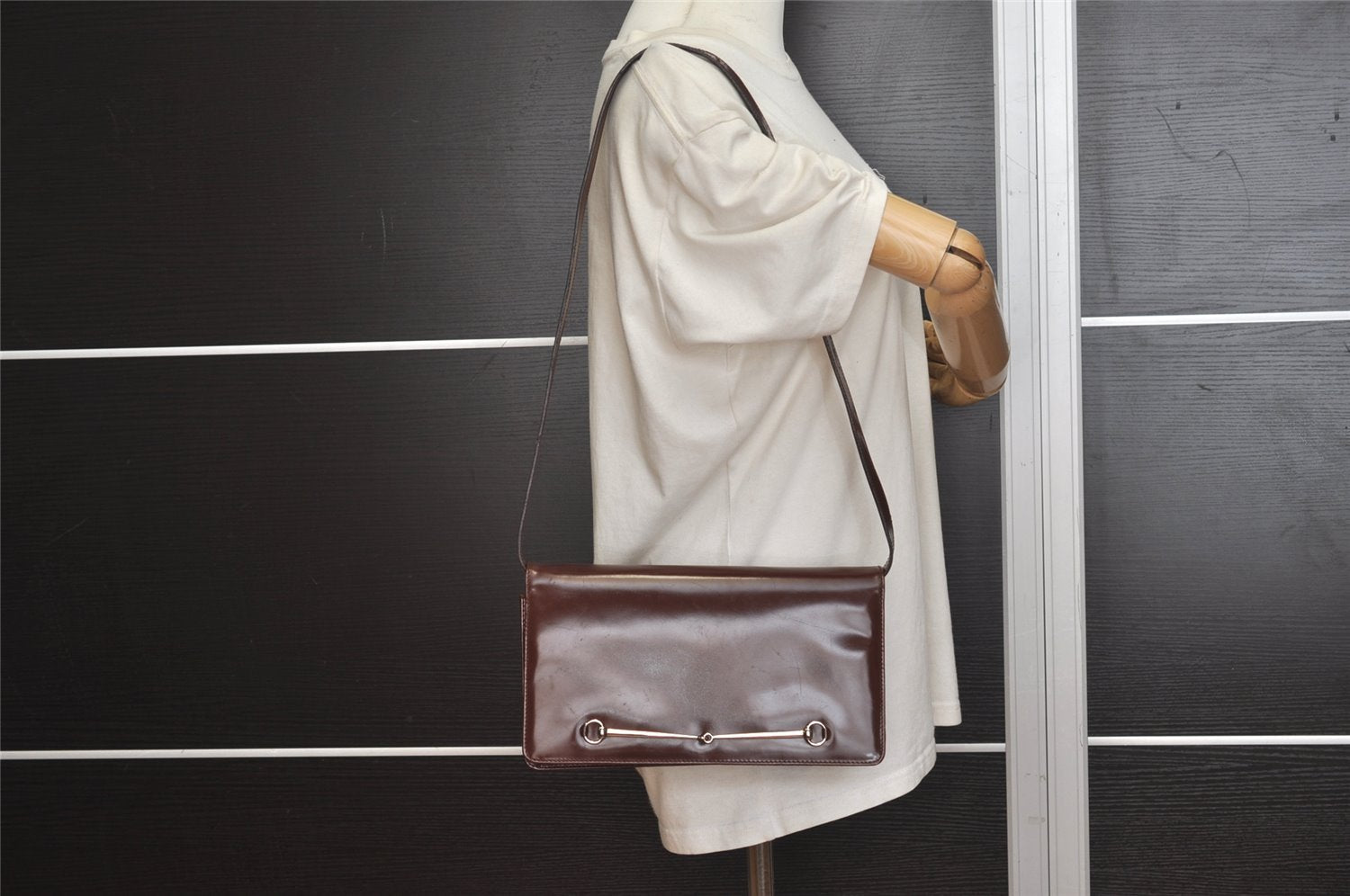 Authentic GUCCI Horsebit Shoulder Cross Body Bag Purse Leather Brown 9925I