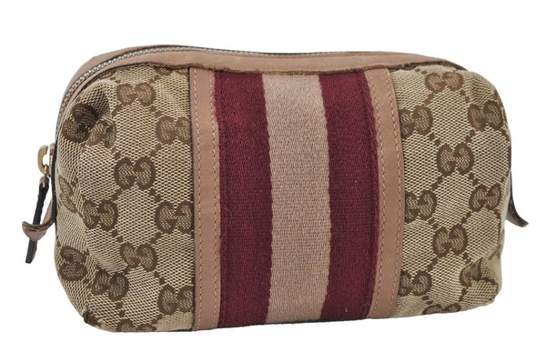Authentic GUCCI Sherry Line Pouch Purse GG Canvas Leather 256636 Brown 9926I