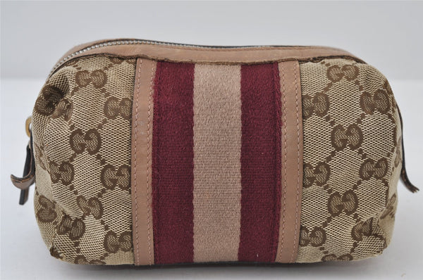Authentic GUCCI Sherry Line Pouch Purse GG Canvas Leather 256636 Brown 9926I