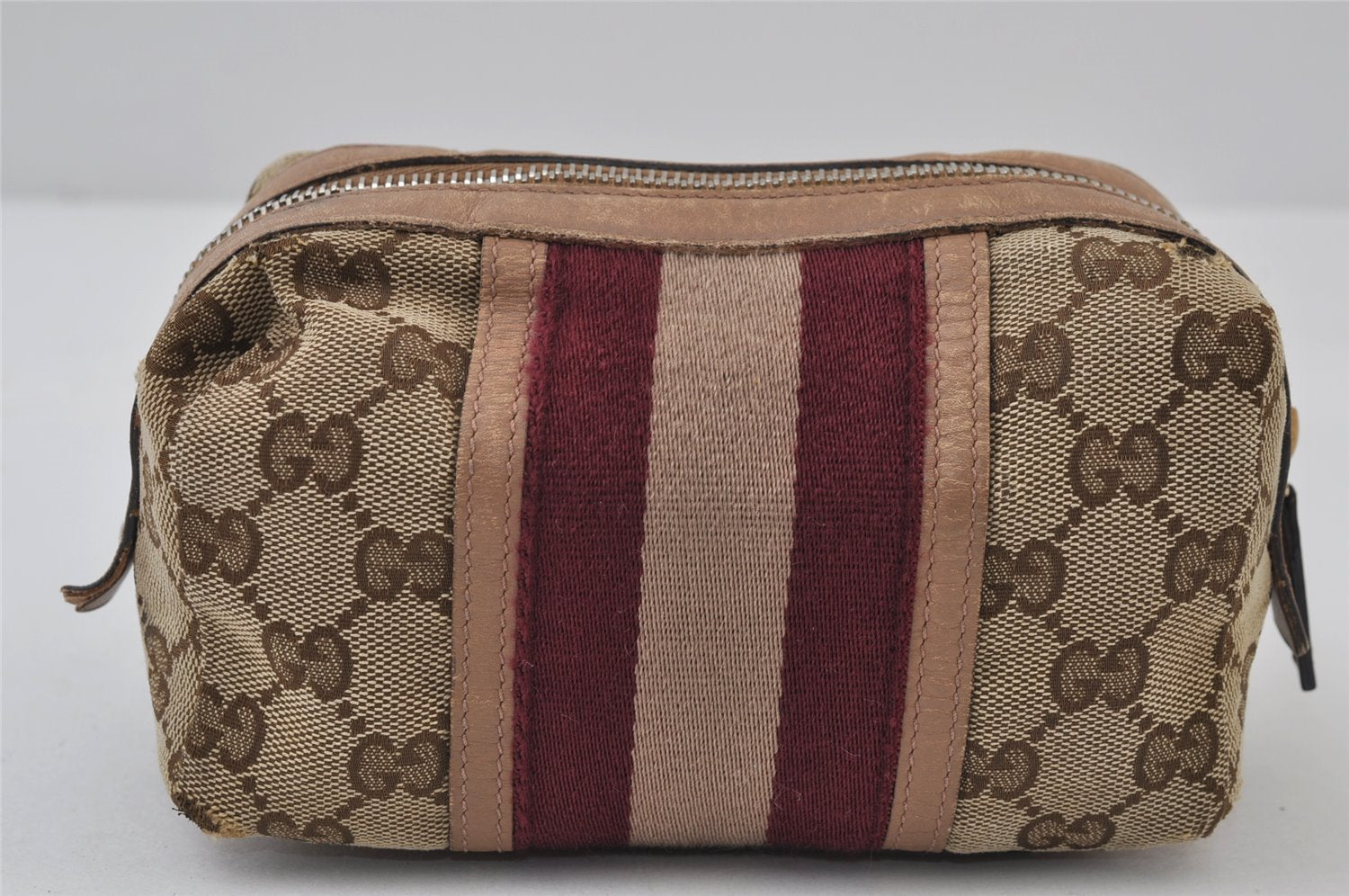 Authentic GUCCI Sherry Line Pouch Purse GG Canvas Leather 256636 Brown 9926I