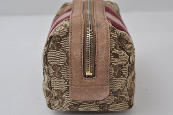 Authentic GUCCI Sherry Line Pouch Purse GG Canvas Leather 256636 Brown 9926I