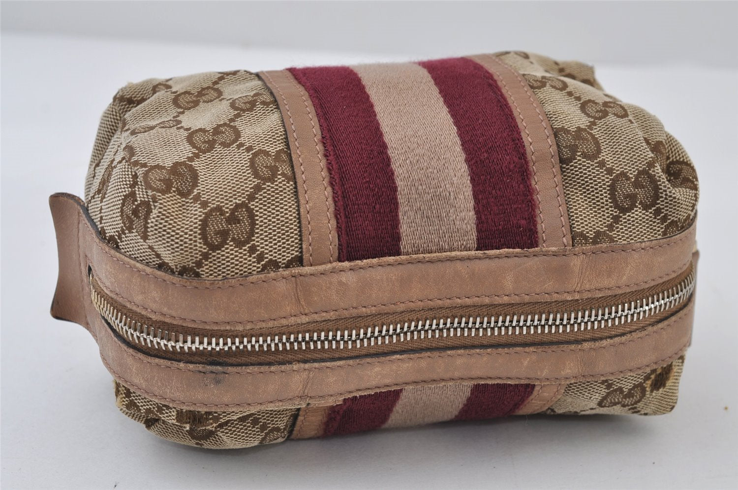 Authentic GUCCI Sherry Line Pouch Purse GG Canvas Leather 256636 Brown 9926I