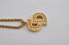 Authentic Christian Dior Gold Tone Chain Rhinestone Pendant Necklace CD 9926J