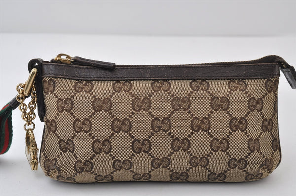 Authentic GUCCI Web Sherry Line Pouch Purse GG Canvas Leather 152507 Brown 9927I