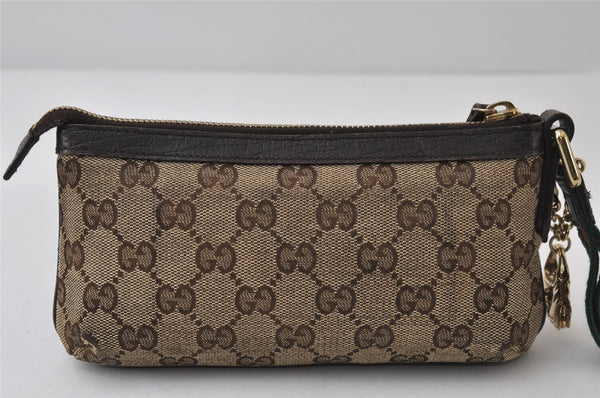 Authentic GUCCI Web Sherry Line Pouch Purse GG Canvas Leather 152507 Brown 9927I