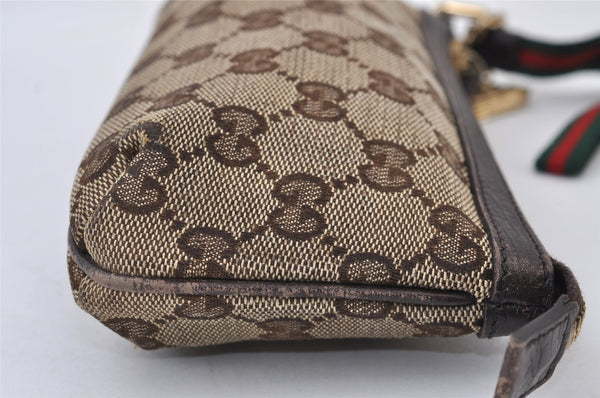 Authentic GUCCI Web Sherry Line Pouch Purse GG Canvas Leather 152507 Brown 9927I