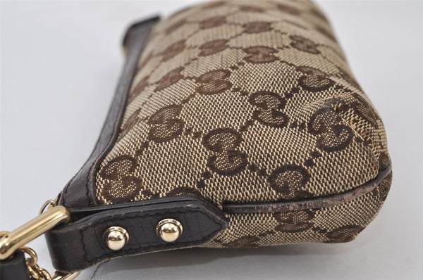 Authentic GUCCI Web Sherry Line Pouch Purse GG Canvas Leather 152507 Brown 9927I