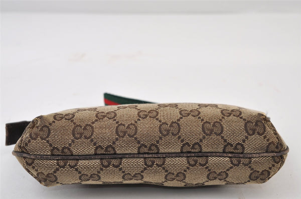 Authentic GUCCI Web Sherry Line Pouch Purse GG Canvas Leather 152507 Brown 9927I