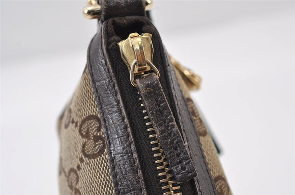 Authentic GUCCI Web Sherry Line Pouch Purse GG Canvas Leather 152507 Brown 9927I