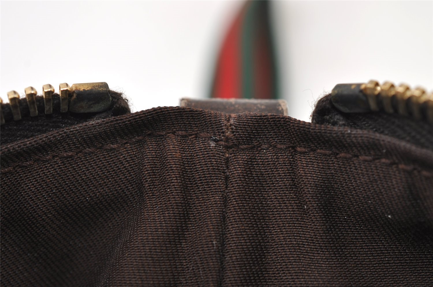 Authentic GUCCI Web Sherry Line Pouch Purse GG Canvas Leather 152507 Brown 9927I