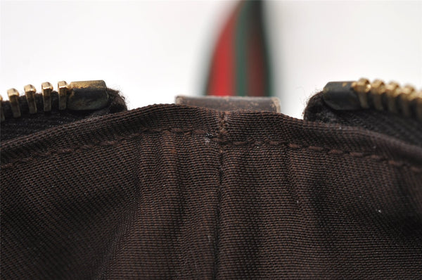 Authentic GUCCI Web Sherry Line Pouch Purse GG Canvas Leather 152507 Brown 9927I