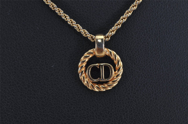 Authentic Christian Dior Gold Tone Chain Pendant Necklace CD 9928J