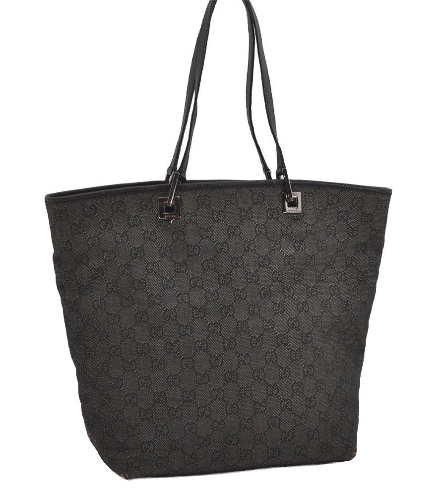 Authentic GUCCI Vintage Shoulder Tote Bag GG Canvas Leather 31243 Black 9930I