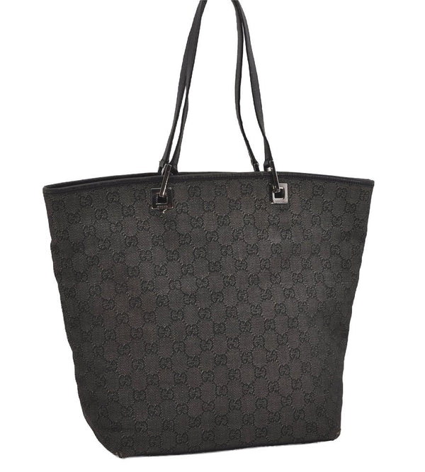 Authentic GUCCI Vintage Shoulder Tote Bag GG Canvas Leather 31243 Black 9930I