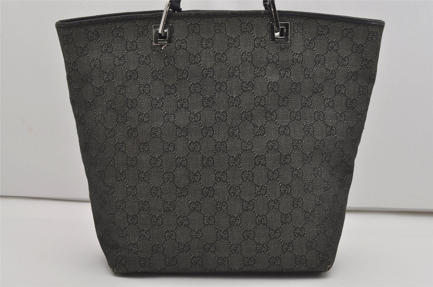 Authentic GUCCI Vintage Shoulder Tote Bag GG Canvas Leather 31243 Black 9930I