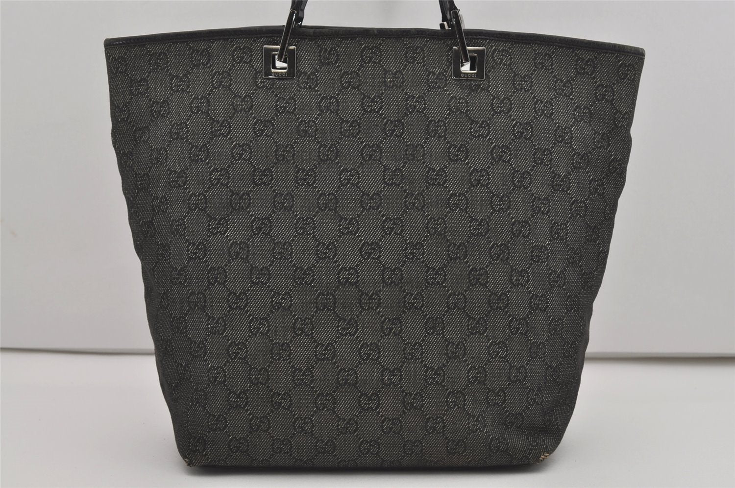 Authentic GUCCI Vintage Shoulder Tote Bag GG Canvas Leather 31243 Black 9930I