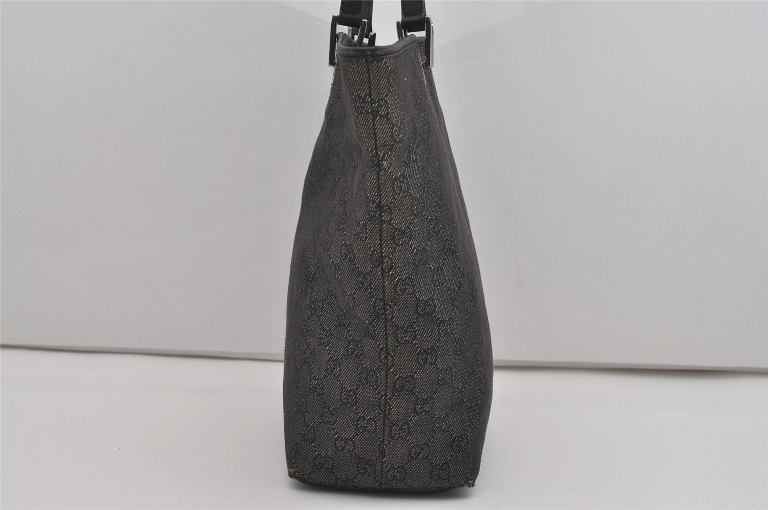 Authentic GUCCI Vintage Shoulder Tote Bag GG Canvas Leather 31243 Black 9930I