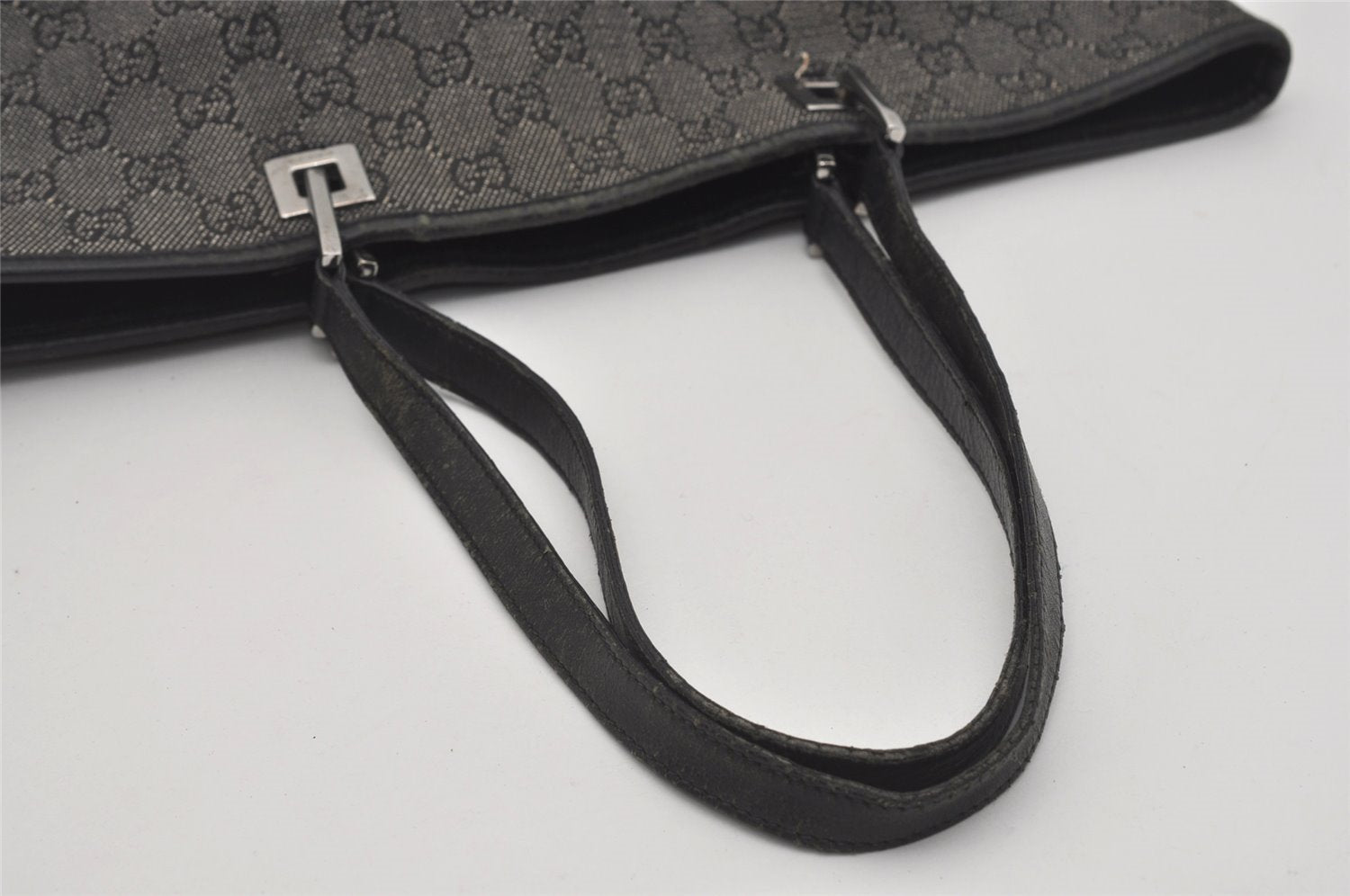 Authentic GUCCI Vintage Shoulder Tote Bag GG Canvas Leather 31243 Black 9930I