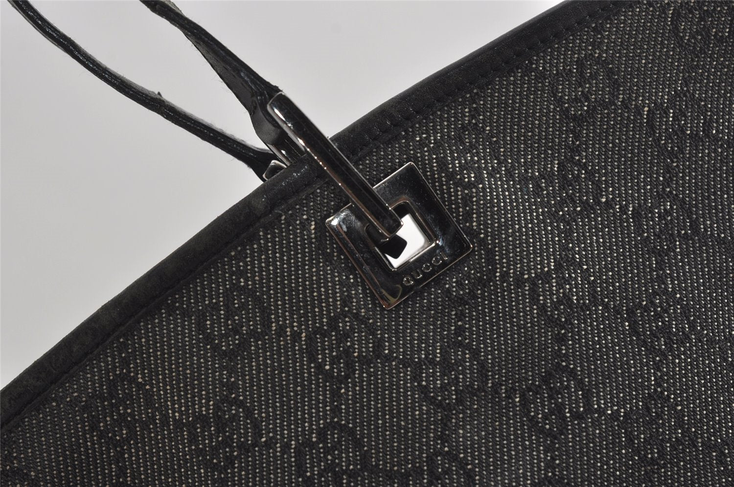 Authentic GUCCI Vintage Shoulder Tote Bag GG Canvas Leather 31243 Black 9930I