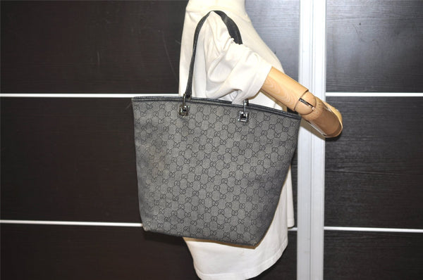 Authentic GUCCI Vintage Shoulder Tote Bag GG Canvas Leather 31243 Black 9930I