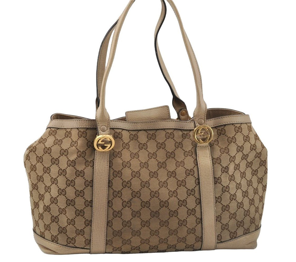 Authentic GUCCI Miss GG Canvas Leather Shoulder Tote Bag 353122 Brown 9932I