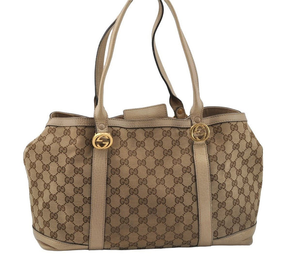 Authentic GUCCI Miss GG Canvas Leather Shoulder Tote Bag 353122 Brown 9932I