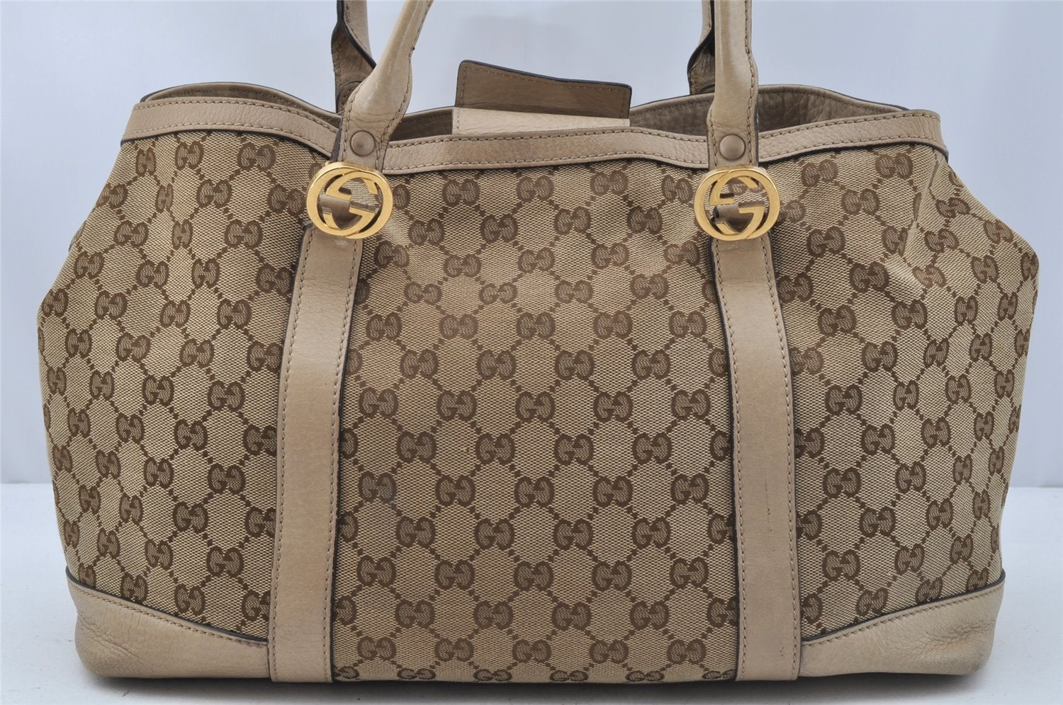 Authentic GUCCI Miss GG Canvas Leather Shoulder Tote Bag 353122 Brown 9932I