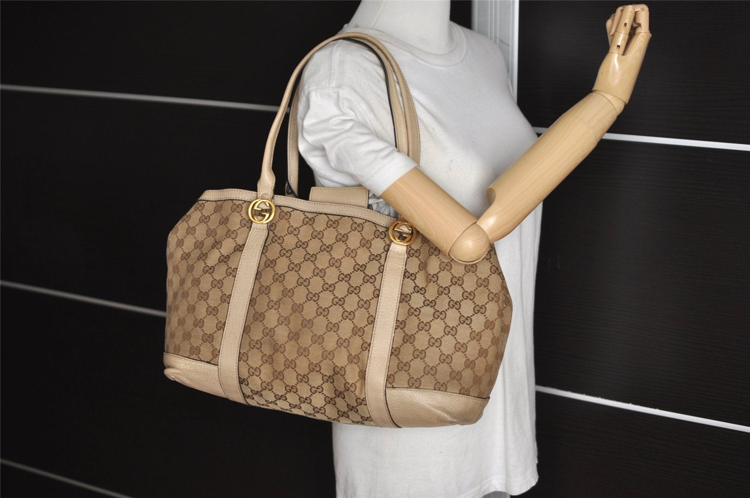 Authentic GUCCI Miss GG Canvas Leather Shoulder Tote Bag 353122 Brown 9932I