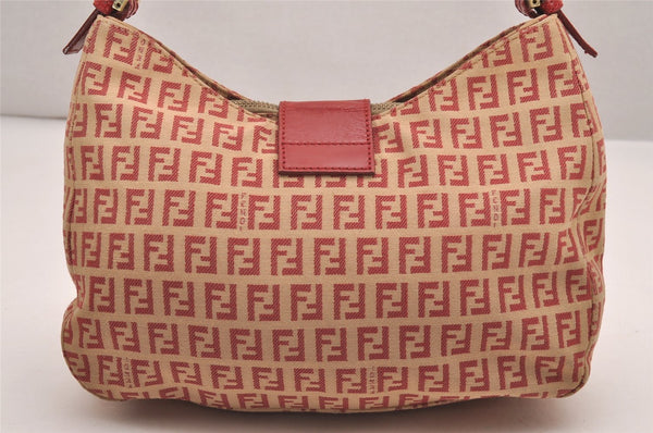 Authentic FENDI Zucchino Shoulder Hand Bag Purse Canvas Leather Red 9933I