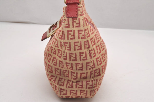 Authentic FENDI Zucchino Shoulder Hand Bag Purse Canvas Leather Red 9933I