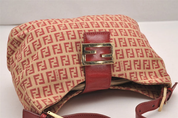 Authentic FENDI Zucchino Shoulder Hand Bag Purse Canvas Leather Red 9933I