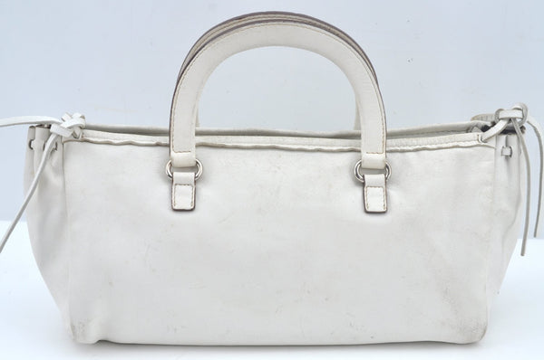 Authentic PRADA Vintage BOW SOFT Leather Hand Bag Purse BN0703 White 9934I