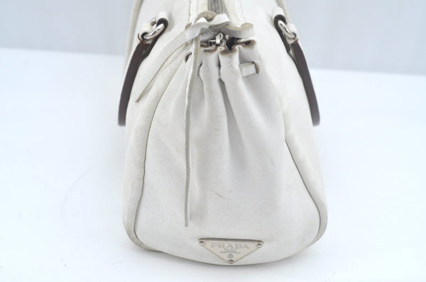 Authentic PRADA Vintage BOW SOFT Leather Hand Bag Purse BN0703 White 9934I